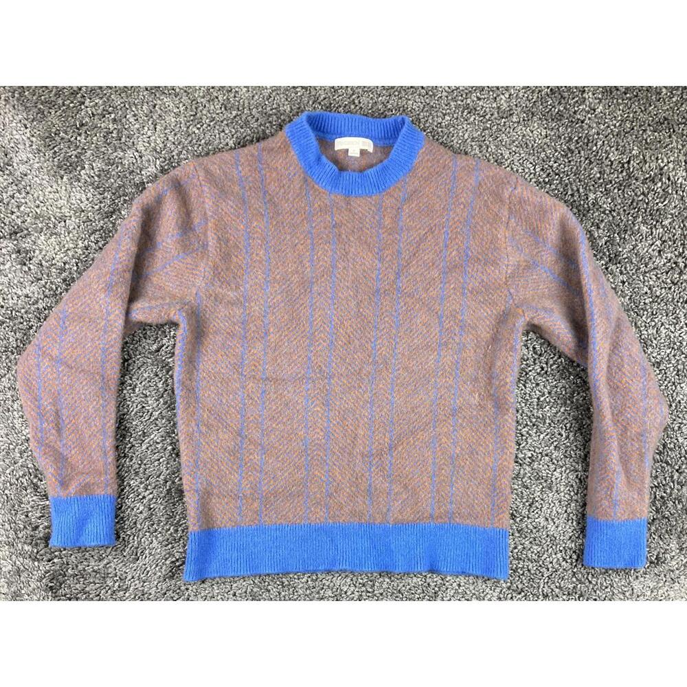 JW Anderson/Uniqlo 100% Wool Crewneck Sweater Mens Blue Brown Herringbone Sz XS